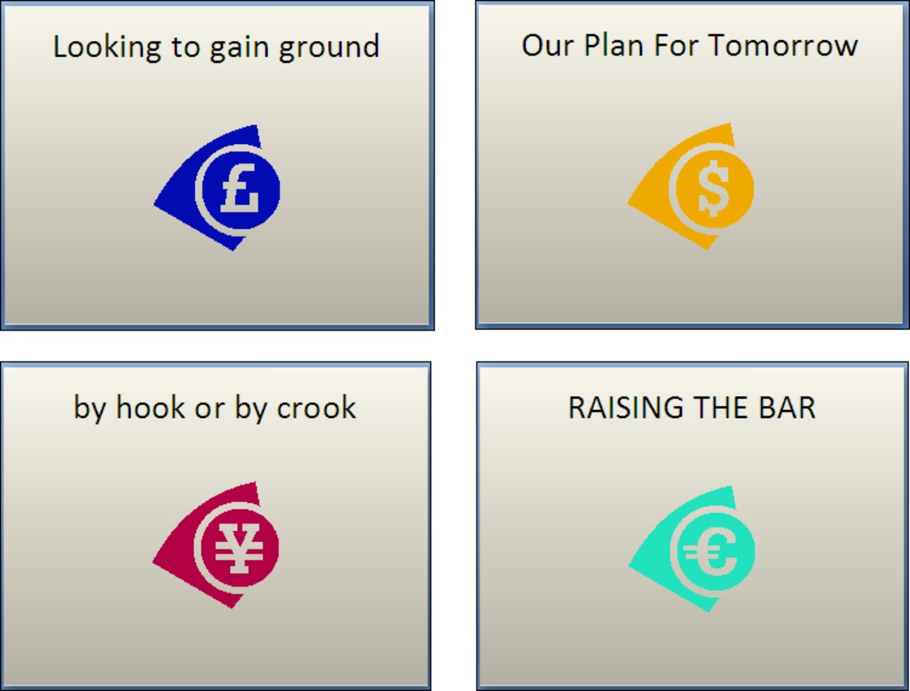 Figure 4-9: Capitalization schemes (clockwise from upper left): sentence case, title case, uppercase, lowercase.